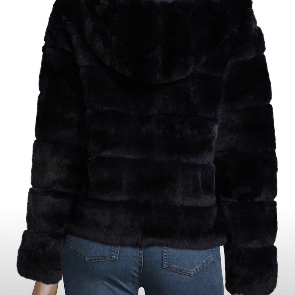 Reversible Navy Blue Rabbit Fur Hooded Jacket - Picture 2 of 6